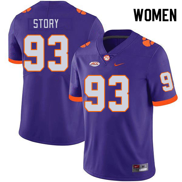 Women #93 Caden Story Clemson Tigers College Football Jerseys Stitched-Purple